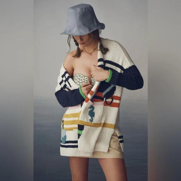 Anthropologie Nautical Buoy Cardigan L/XL NEW - Picture 2 of 15